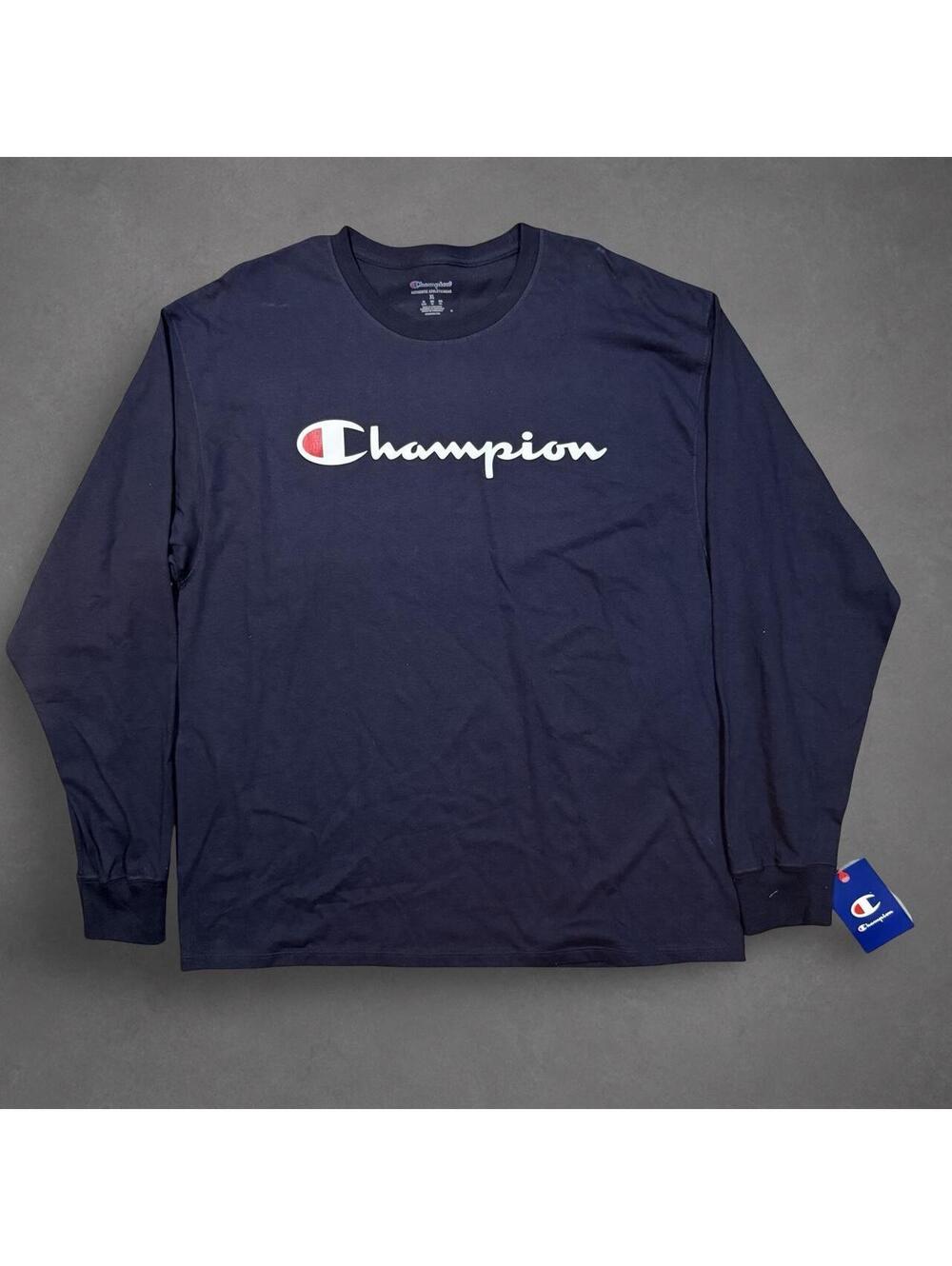 Champion Script Logo Long Sleeve Shirt Navy Blue Size XL NWT - Picture 1 of 5